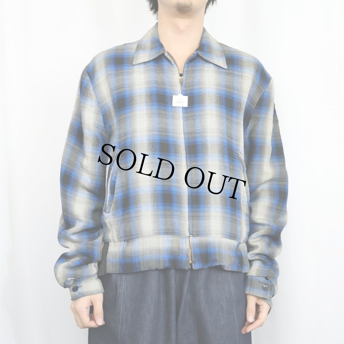 画像2: 50〜60's オンブレーチェック柄 レーヨンギャバジンジャケット (2)