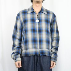画像2: 50〜60's オンブレーチェック柄 レーヨンギャバジンジャケット (2)