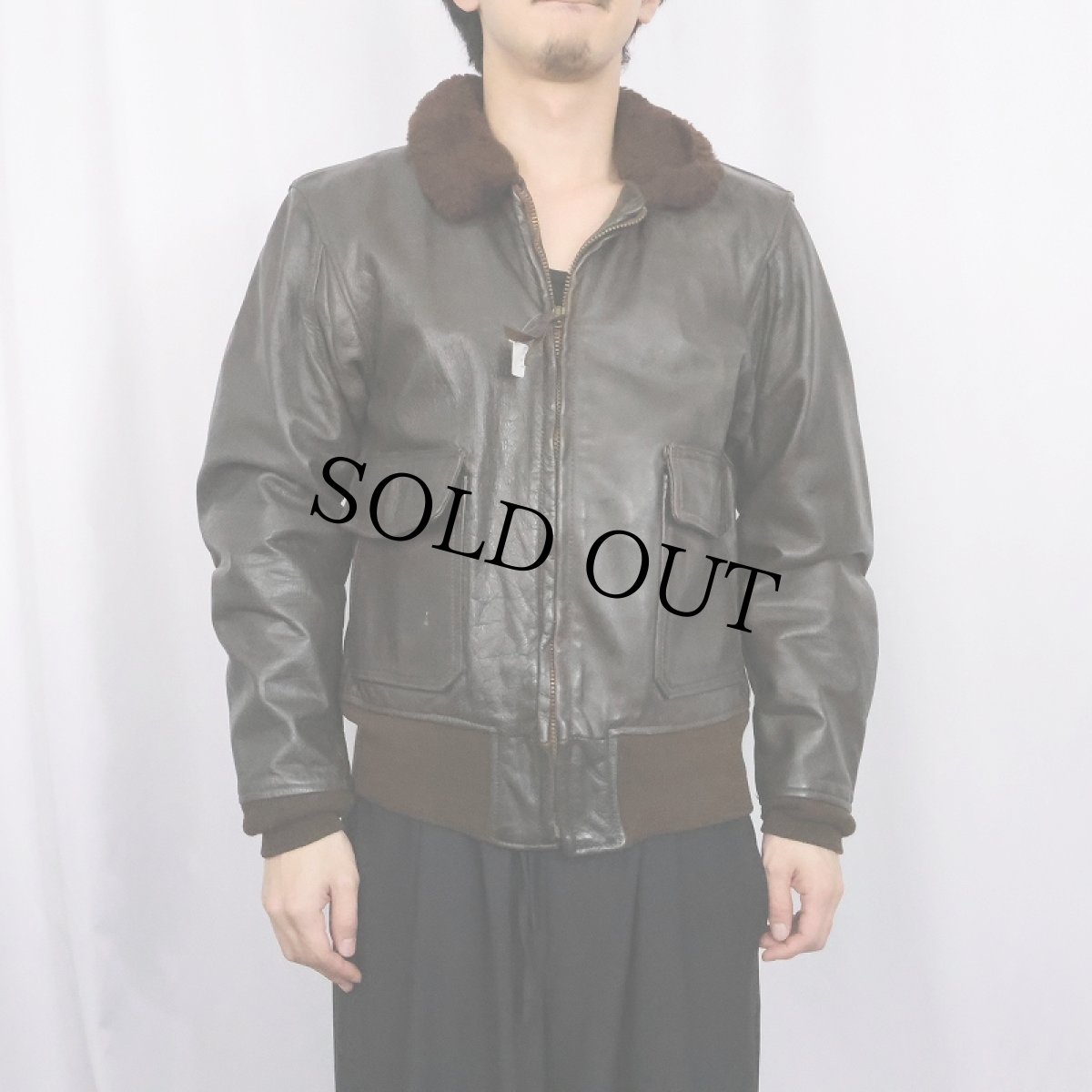 画像2: 80's U.S.NAVY G-1 レザーフライトジャケット SIZE40 (2)