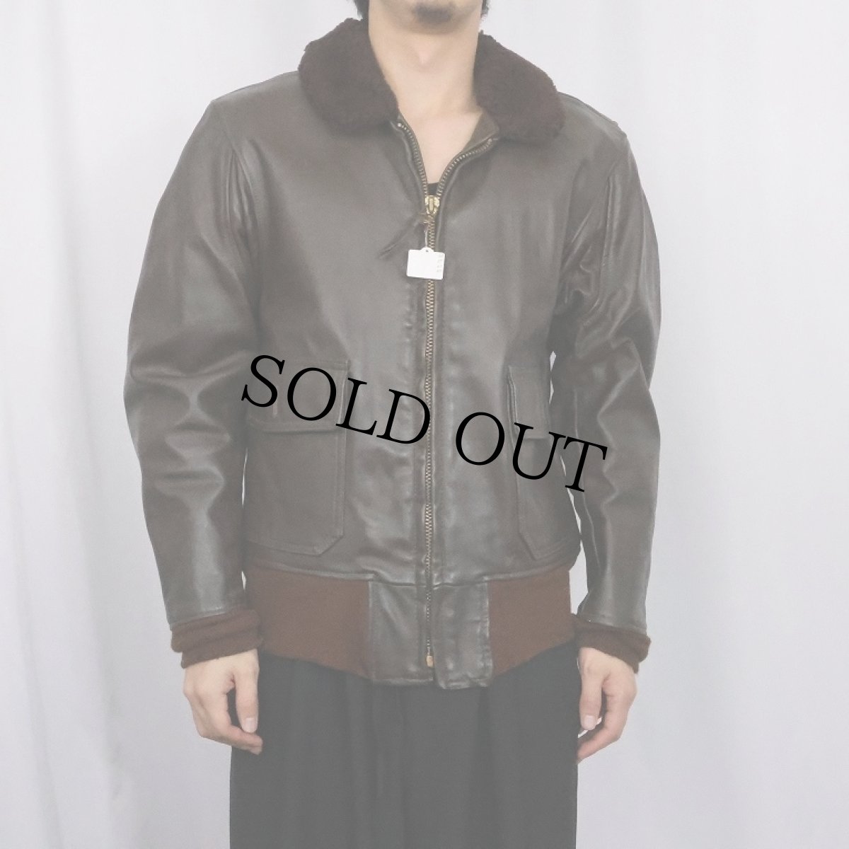 画像2: 80's U.S.NAVY G-1 レザーフライトジャケット SIZE42 (2)