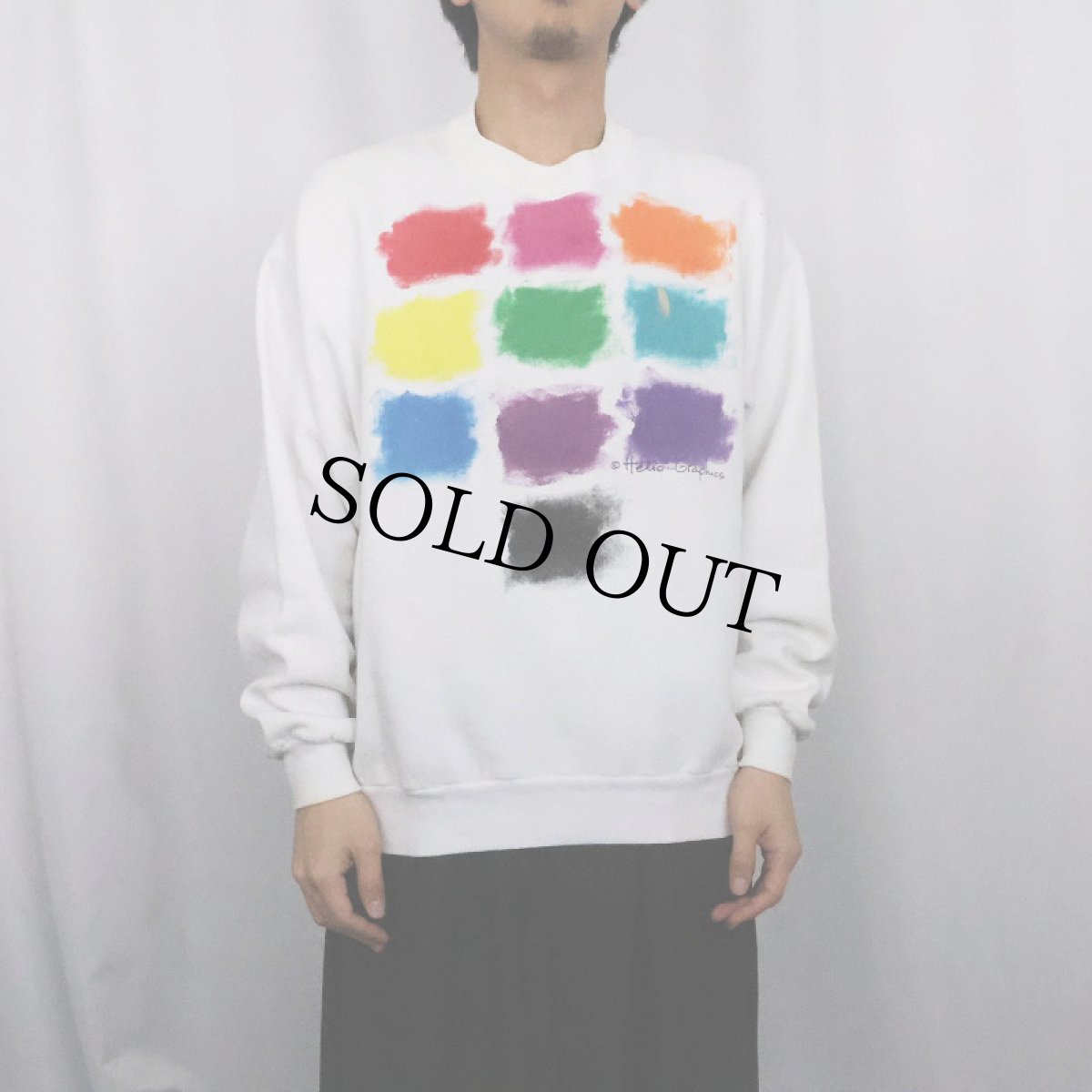 画像2: 90's Helio Graphics USA製 グラフィックプリントスウェット L (2)