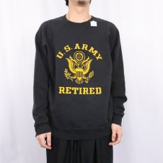 画像2: 80's U.S.ARMY USA製 フロッキープリント ラグランスウェット BLACK L (2)
