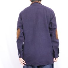 画像3: 80's Woolrich USA製 エルボーパッチ付き レザー切り替え ウールシャツ NAVY S (3)