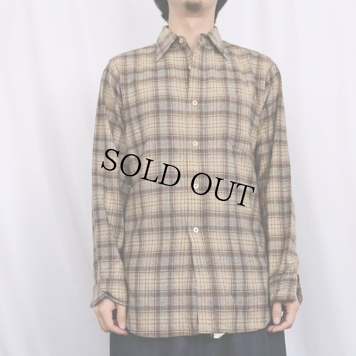 画像2: 70's PENDLETON USA製 チェック柄 ウールシャツ S (2)