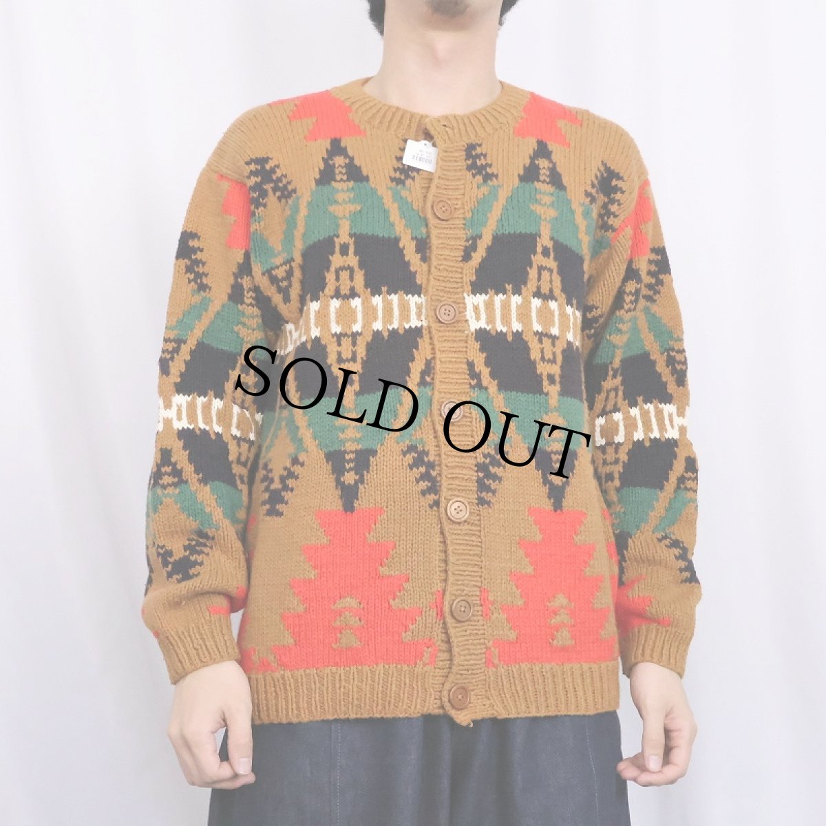 画像3: ネイティブ柄 コットン ハンドニットカーディガン (3)