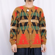 画像2: ネイティブ柄 コットン ハンドニットカーディガン (2)