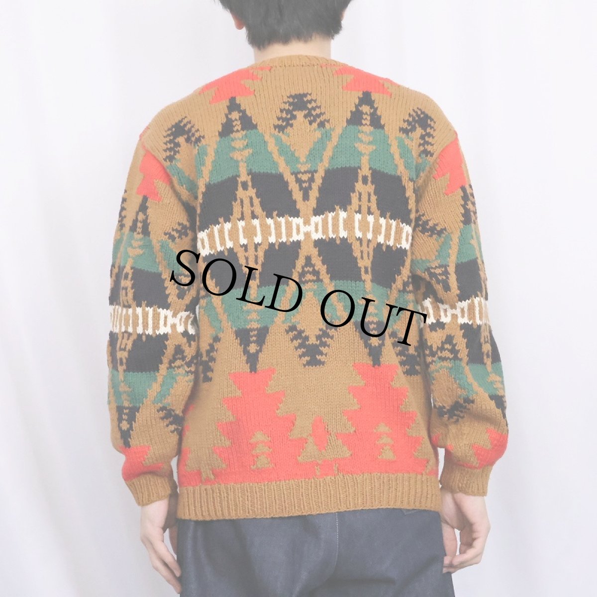 画像4: ネイティブ柄 コットン ハンドニットカーディガン (4)