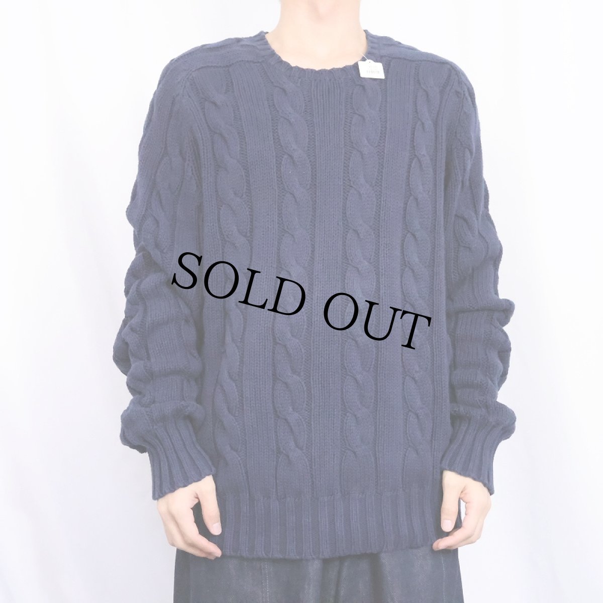 画像2: 90's〜 POLO Ralph Lauren コットンケーブルニットセーター NAVY XL (2)