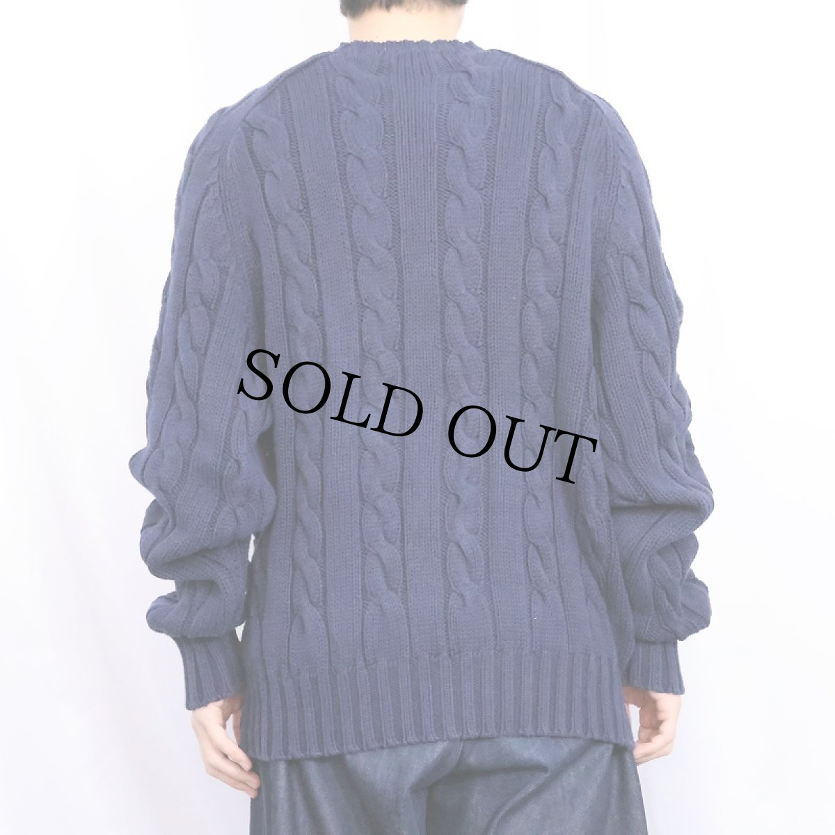 画像3: 90's〜 POLO Ralph Lauren コットンケーブルニットセーター NAVY XL (3)