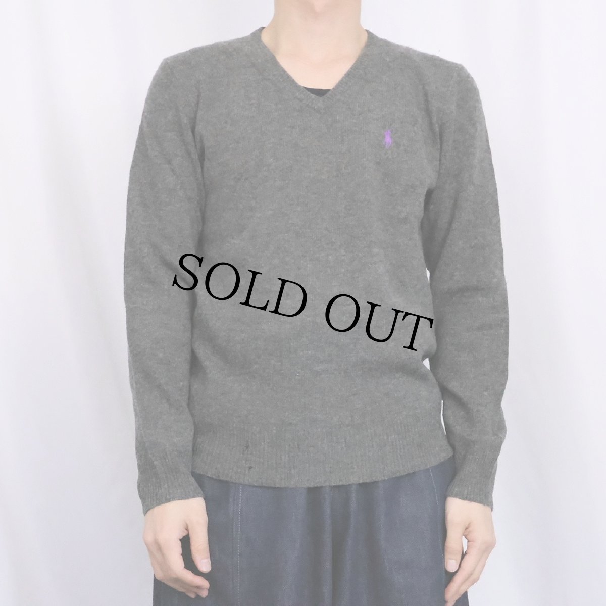 画像2: POLO Ralph Lauren Vネック ラムウールニットセーター XS (2)