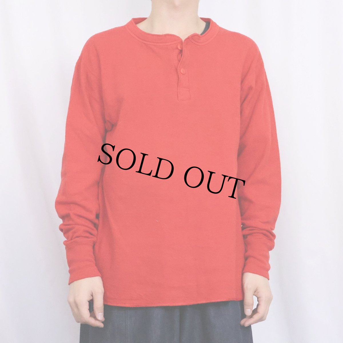 画像2: 90's L.L.Bean USA製 猫目ボタン ヘンリーネックロンT M (2)