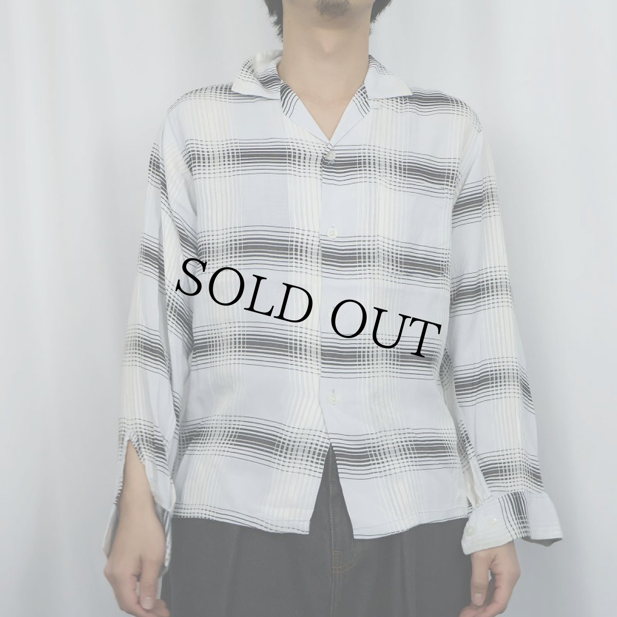 画像3: 50's Sportswear チェック柄 レーヨンオープンカラーシャツ SIZE15-M-15 1/2 (3)