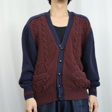 画像3: 90's GAP 切り替えデザイン コットンケーブルニットカーディガン L (3)