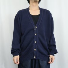画像2: 90's LANDS' END USA製 コットンニットカーディガン NAVY L (2)
