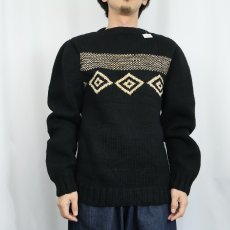 画像2: 〜60's ボートネック ジャガード ウールニットセーター BLACK (2)