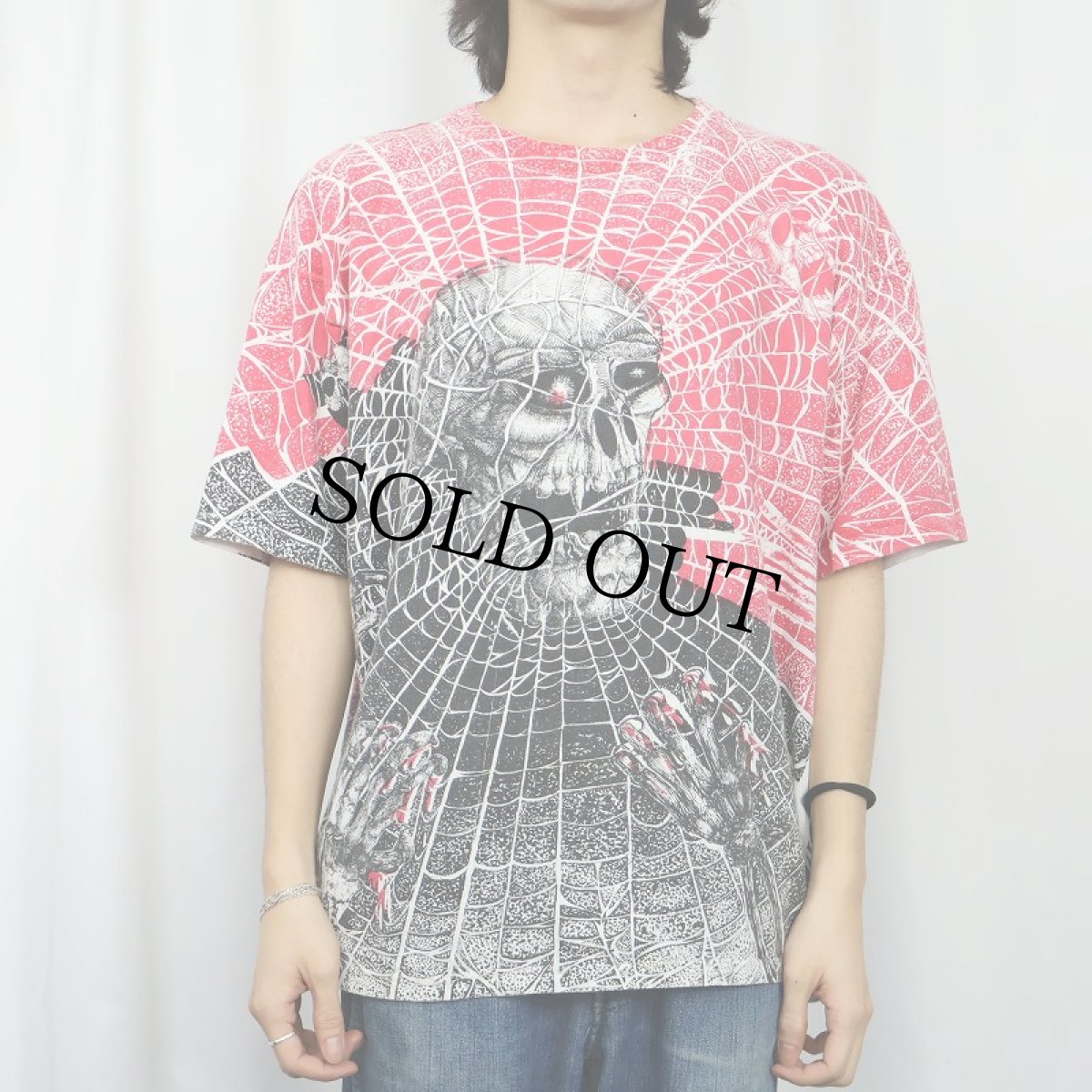 画像3: 90's〜 Morbid Rags "Skull × Spider Web" 大判プリントTシャツ XL (3)