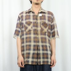 画像2: 70〜80's KINGSPORT チェック柄 カットオフスリーブ プリントネルシャツ L (2)