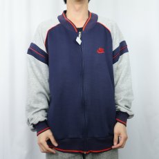 画像2: 80's NIKE 紺タグ ロゴ刺繍 切り替えデザイン スウェットジップジャケット NAVY XL (2)