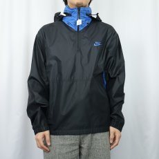 画像2: 80's NIKE 紺タグ ロゴ刺繍 ハーフジップ ナイロンジャケット BLACK M (2)