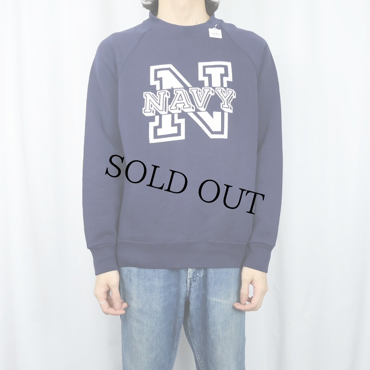 画像2: 90's "NAVY" プリントラグランスウェット NAVY (2)