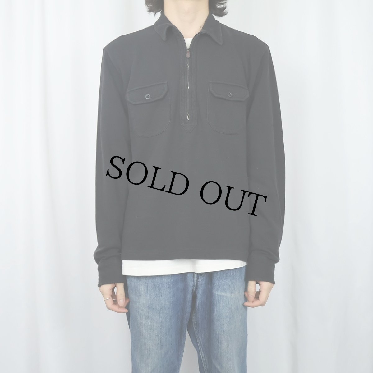 画像2: POLO Ralph Lauren コットン ハーフジップシャツ BLACK M (2)