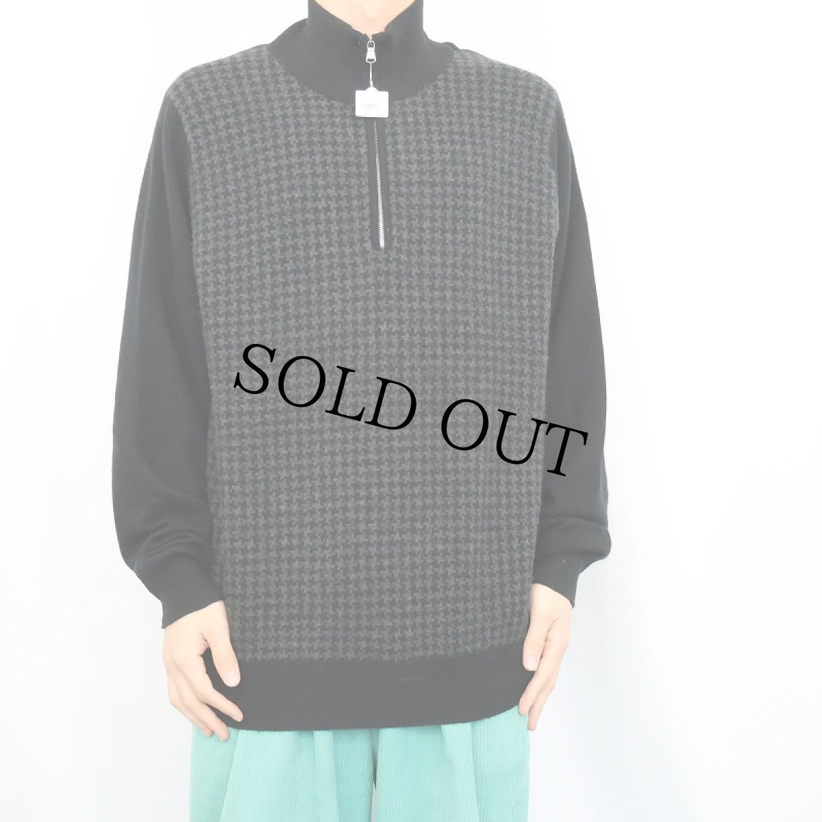 画像3: Mac Alan 千鳥格子柄 ハーフジップ カシミアニットセーター BLACK XXL (3)