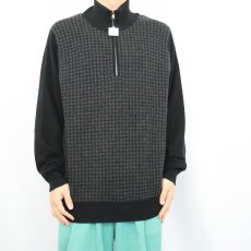 画像3: Mac Alan 千鳥格子柄 ハーフジップ カシミアニットセーター BLACK XXL (3)