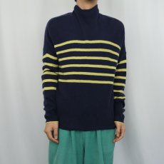 画像2: vineyard vines ボーダー柄 ハイネック カシミアニットセーター NAVY M (2)