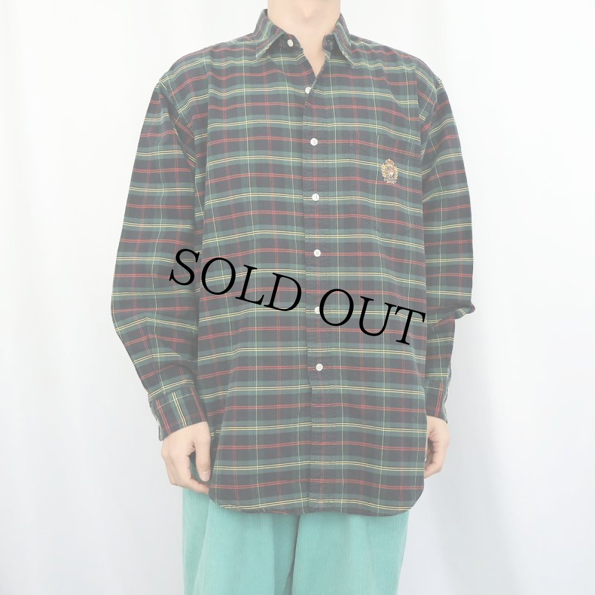 画像2: 90's〜 POLO Ralph Lauren "LANGSTON" ロゴ刺繍 チェック柄 コットンシャツ M (2)
