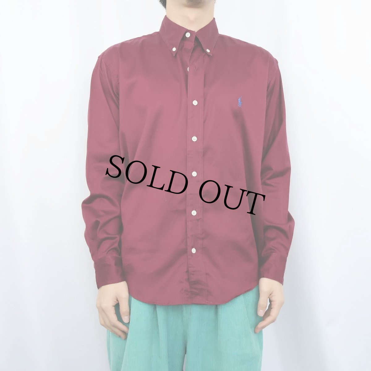 画像2: Ralph Lauren "BLAKE" コットンサテン ボタンダウンシャツ S (2)