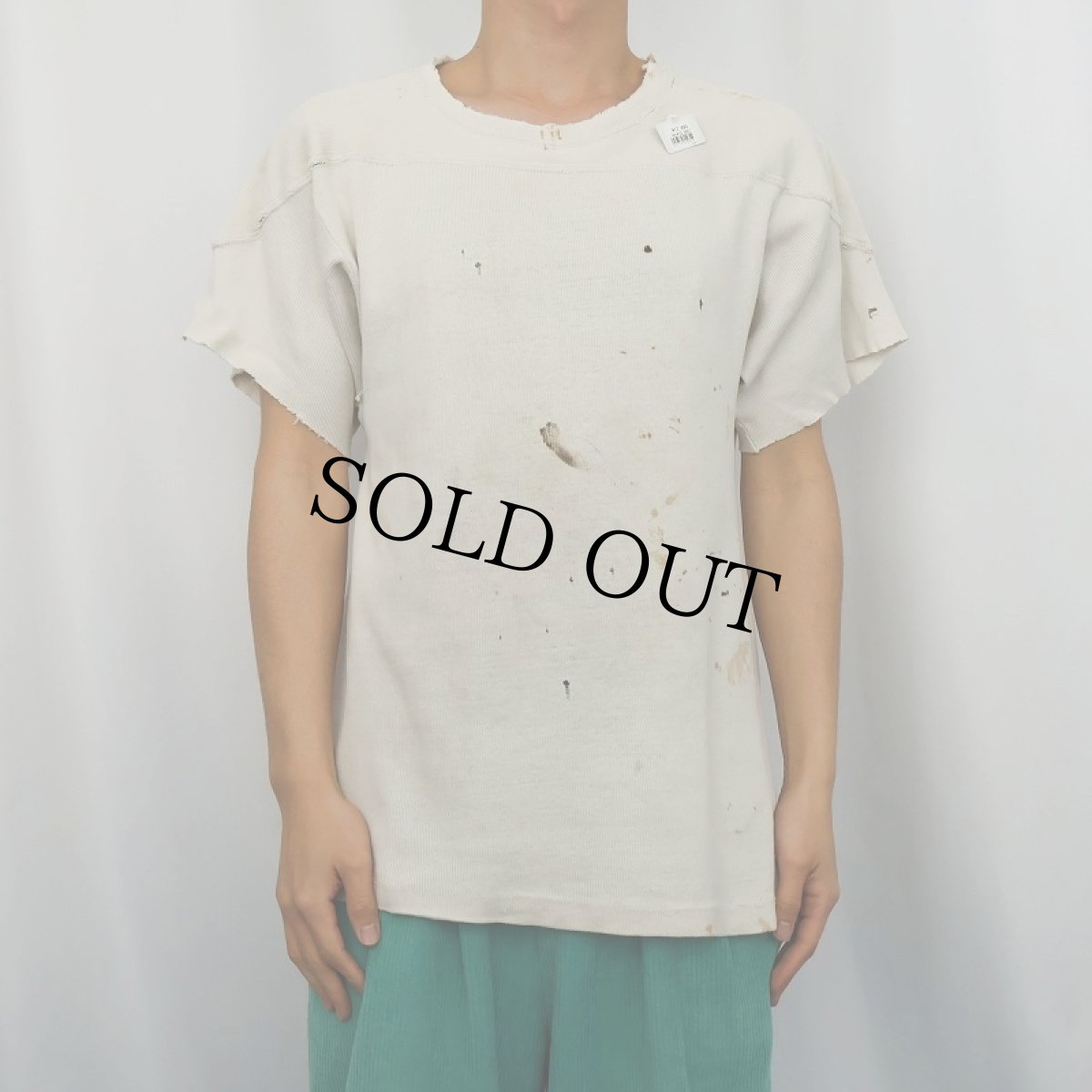 画像5: 40〜50's カットオフスリーブ コットンフットボールTシャツ (5)