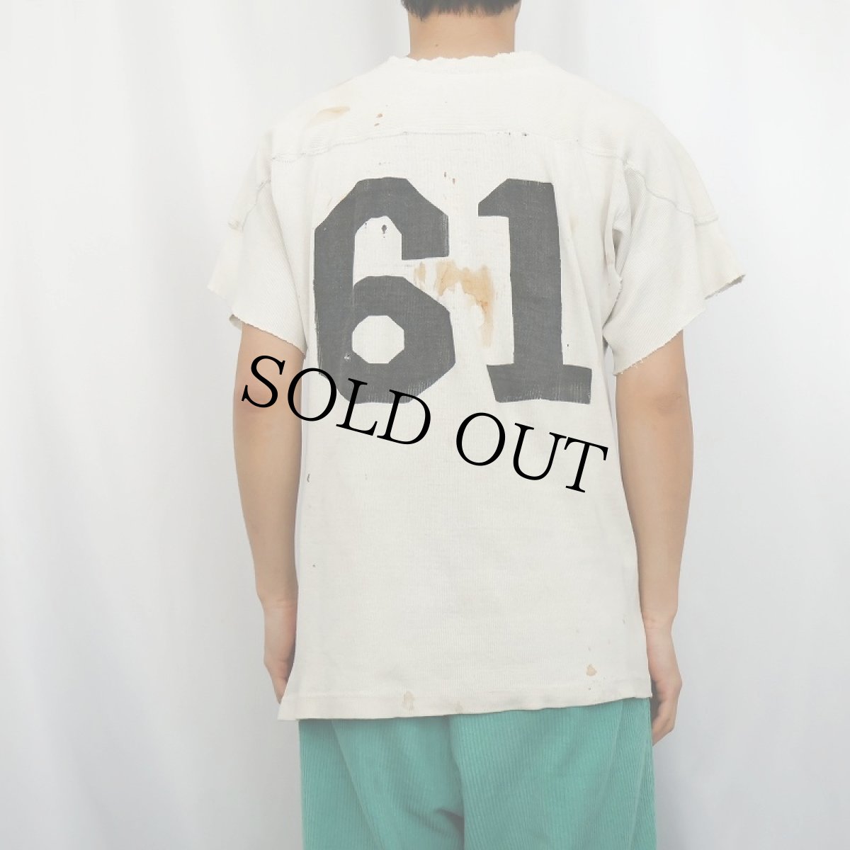 画像6: 40〜50's カットオフスリーブ コットンフットボールTシャツ (6)