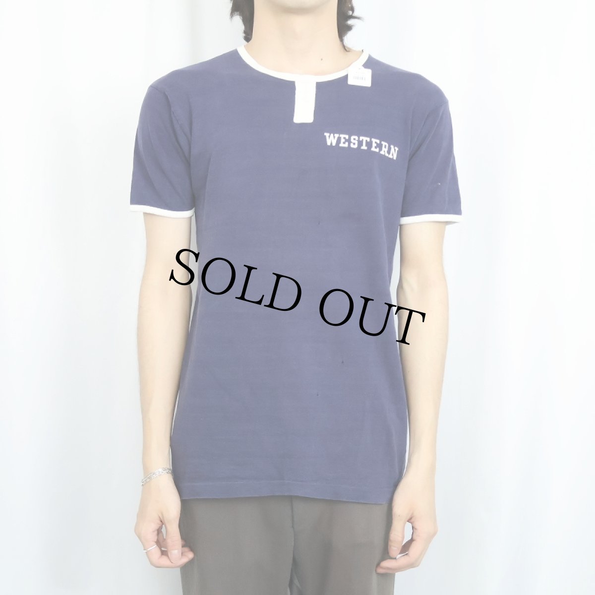 画像2: 60's Champion C中ランタグ "WESTERN" チョコチン リンガーTシャツ NAVY M (2)