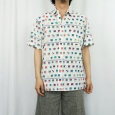 画像2: 90's reyn spooner シグナルフラッグ柄 コットンポリ アロハシャツ M (2)