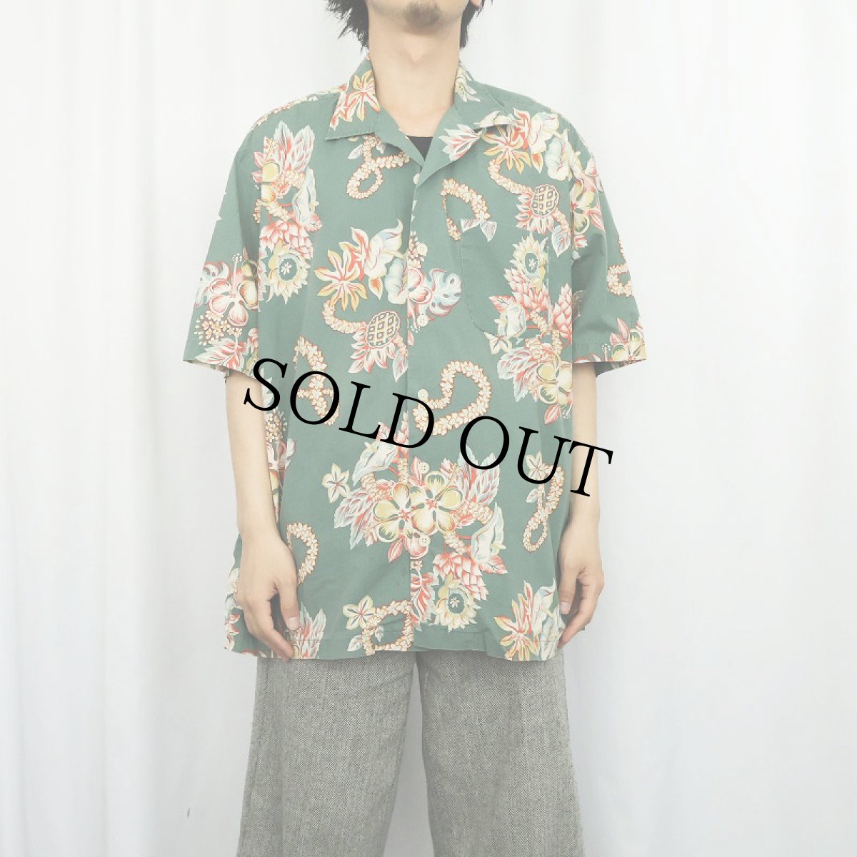 画像2: 90's POLO SPORT Ralph Lauren 花柄 コットンアロハシャツ XL (2)