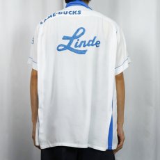 画像4: 60's Hilton "Linde" チェーン刺繍×ワッペン付き レーヨンボウリングシャツ XL (4)