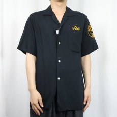 画像3: 60's Hale-Niu "TIP TOP BAKERY" フロッキープリント レーヨンボウリングシャツ BLACK M (3)