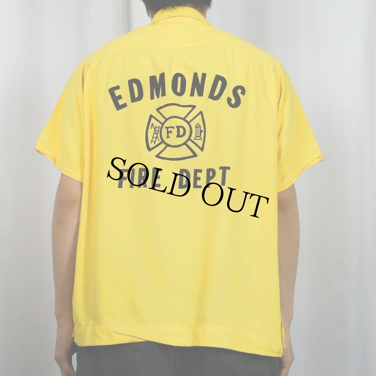 画像4: 50〜60's King Louis USA製 "EDMONDS FIRE DEPT" レーヨンボウリングシャツ L (4)