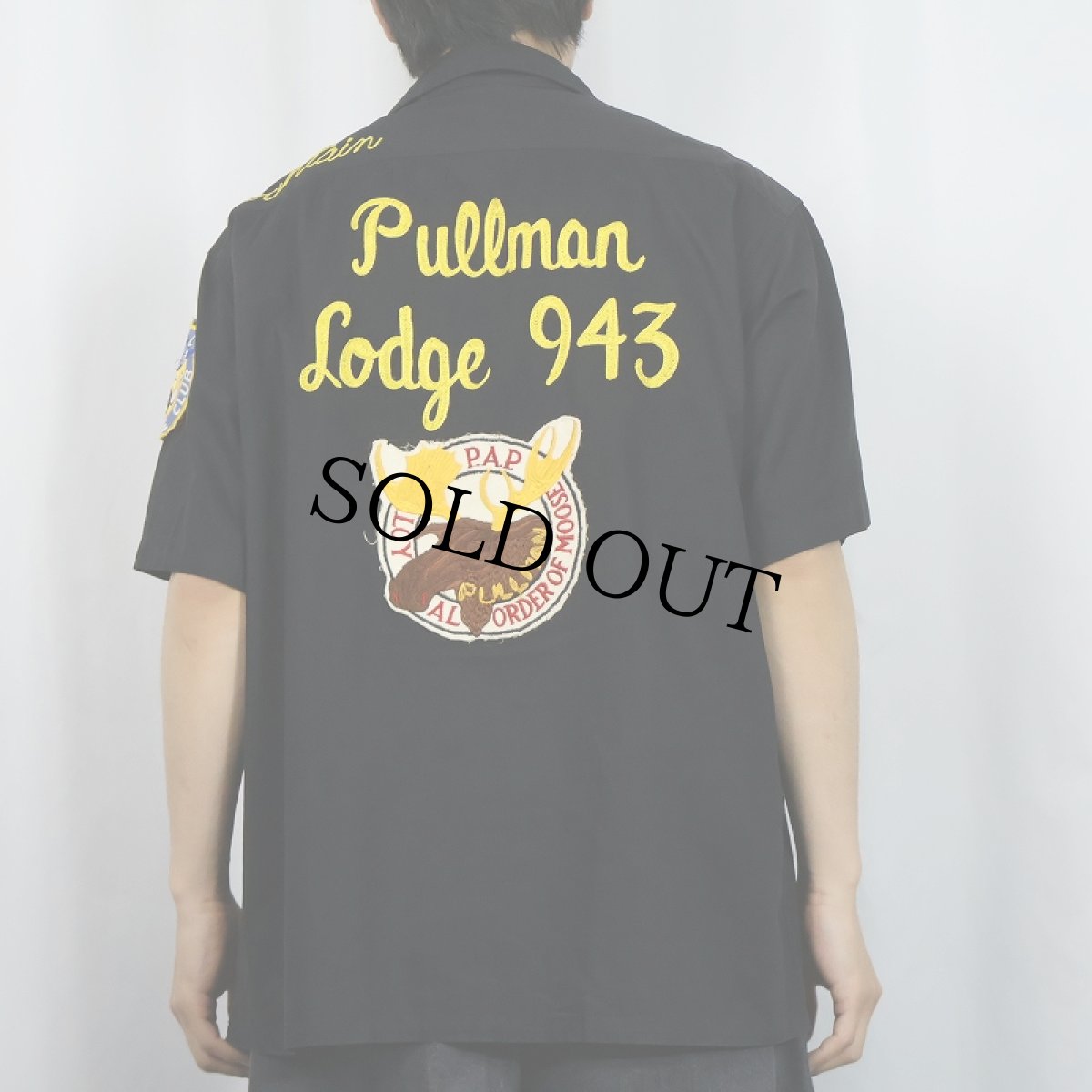 画像4: 50's Holiday "Pullman Lodge 94" チェーン刺繍×ワッペン付き コットンボウリングシャツ BLACK L (4)