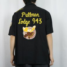 画像4: 50's Holiday "Pullman Lodge 94" チェーン刺繍×ワッペン付き レーヨンボウリングシャツ BLACK L (4)
