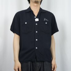 画像3: 60's Artvogue "48th ST. TAVERN" チェーン刺繍 レーヨンボウリングシャツ BLACK M (3)