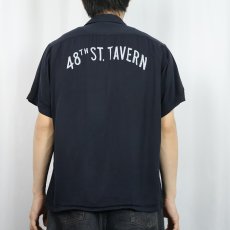 画像4: 60's Artvogue "48th ST. TAVERN" チェーン刺繍 レーヨンボウリングシャツ BLACK M (4)