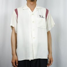 画像3: 50〜60's George London "ANGIE'S..." チェーン刺繍 レーヨンボウリングシャツ M (3)