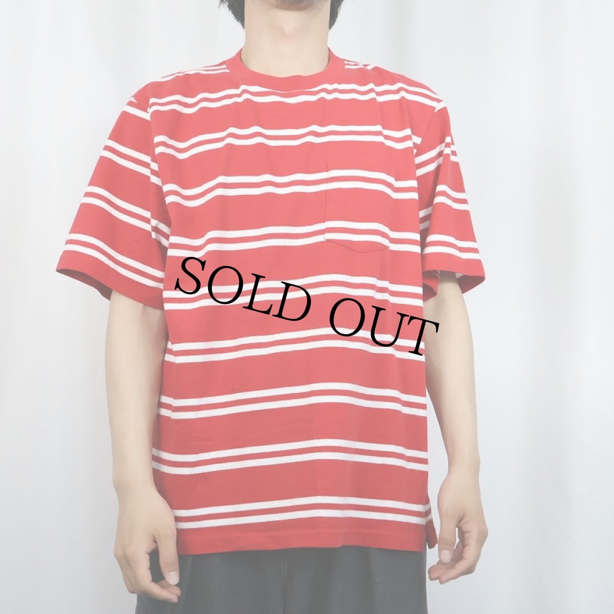 画像2: 90's LAND' END USA製 ボーダー柄 ポケットTシャツ XL (2)