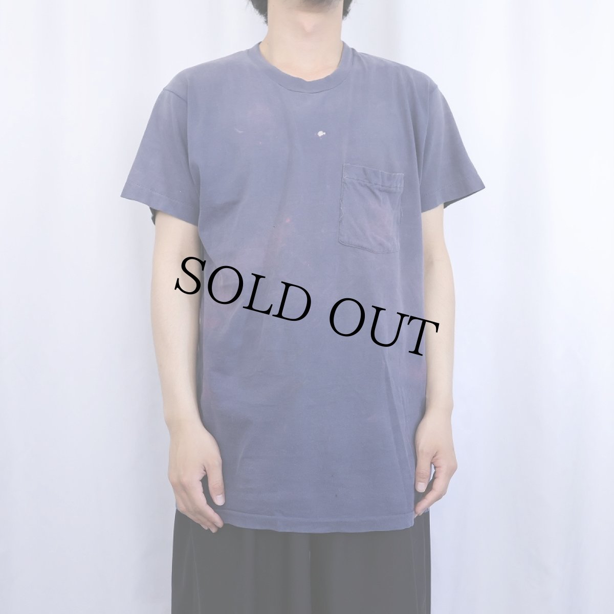 画像2: 80〜90's FRUIT OF THE LOOM USA製 無地 ポケットTシャツ NAVY XL (2)
