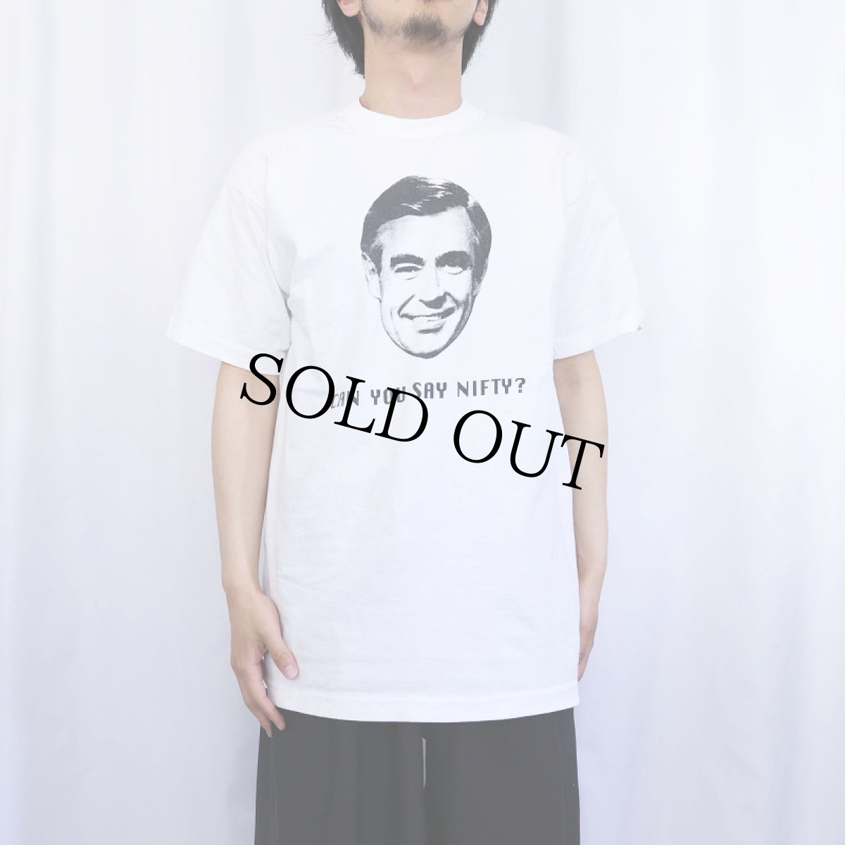 画像3: 90's Mister Rogers USA製 "CAN YOU SAY NIFTY?" 司会者プリントTシャツ L (3)