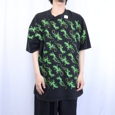 画像3: 90's USA製 イグアナプリントTシャツ BLACK XXL (3)
