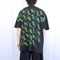 画像4: 90's USA製 イグアナプリントTシャツ BLACK XXL (4)