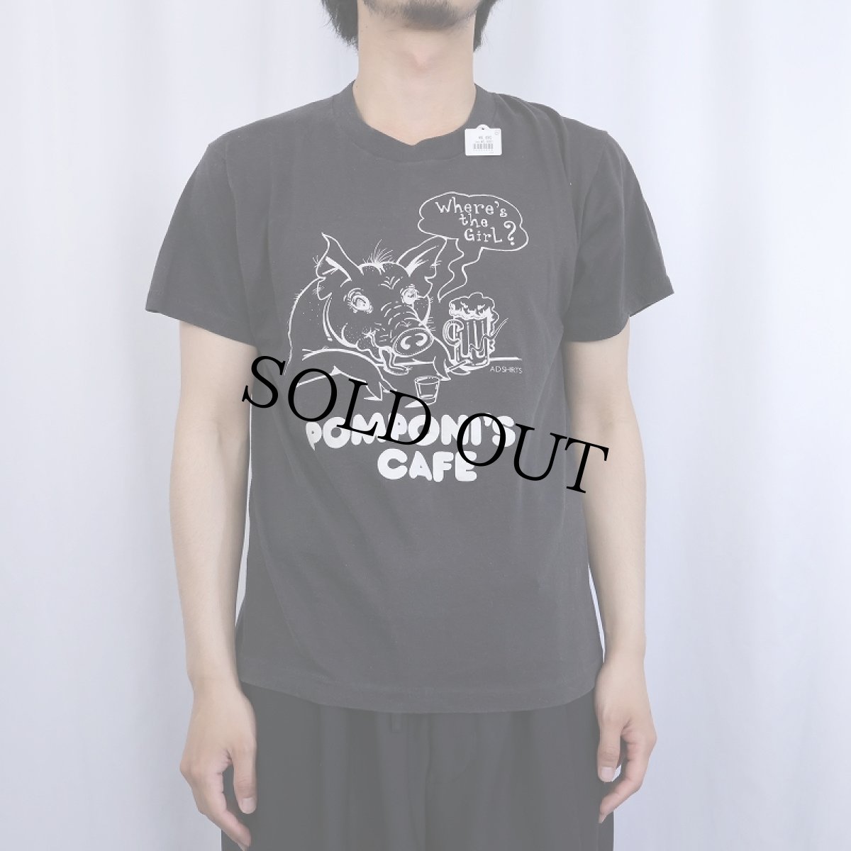 画像3: 80's POMPONI'S CAFE USA製 "Where's the GirL?" イラストプリントTシャツ BLACK L (3)