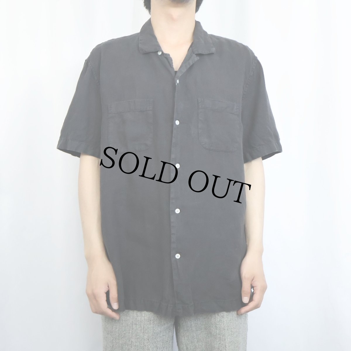 画像2: J.CREW リネンオープンカラーシャツ BLACK L (2)